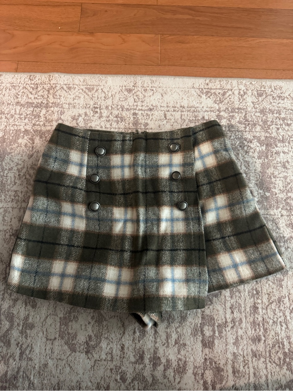 Forever 21 Olive Green Plaid Button-Front Skort